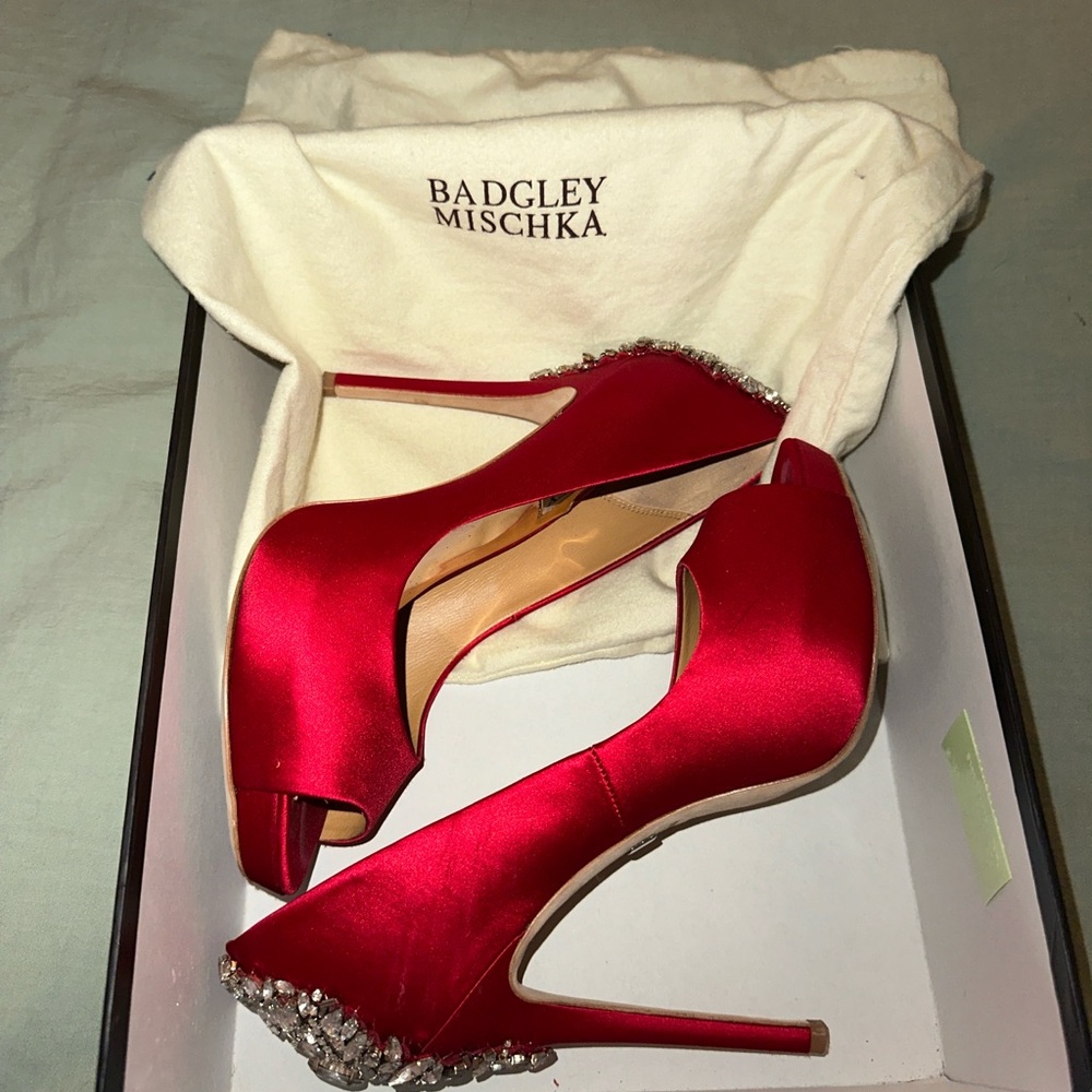 Badgley Mischka Kiara Red Stiletto Peep-Toe Heels